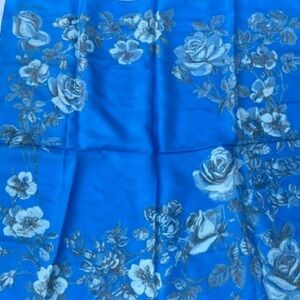 Jacqmar Scarf Blue 29” Square, Hand-stitched Rolled Edge